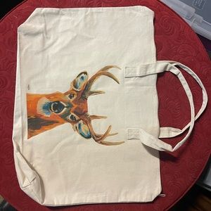 Reusable tote with zipper closure. Deer watercolor.